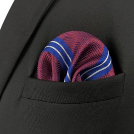 S&W SHLAX&WING Pocket Squares for Men Maroon Blue Red Striped