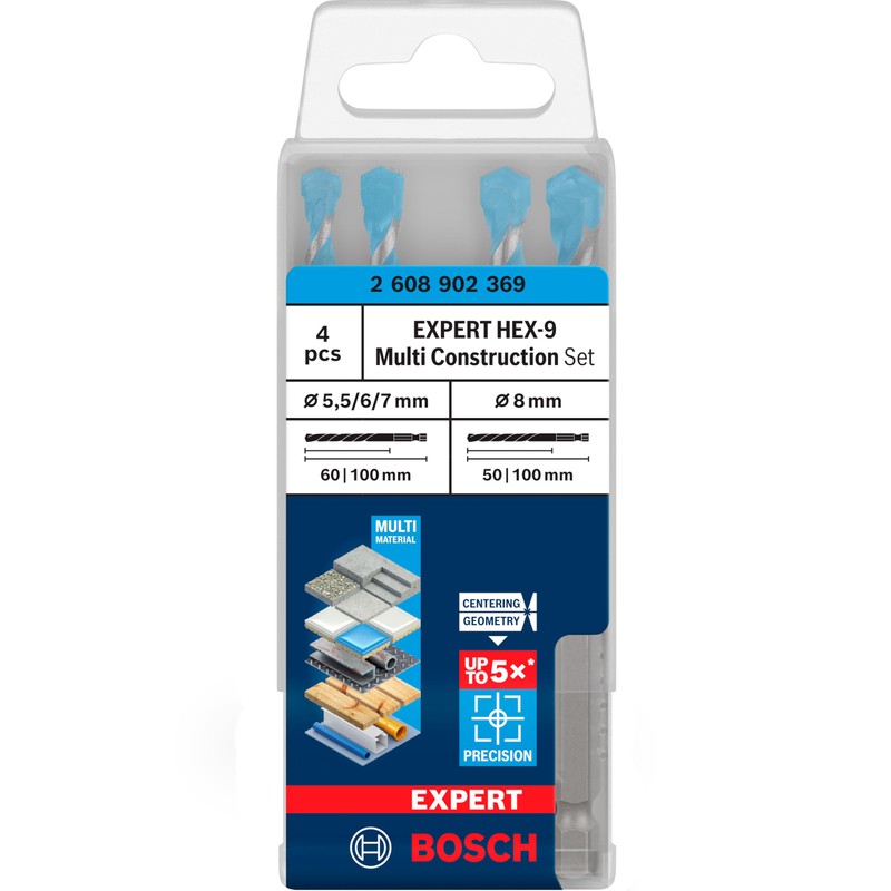 Bosch 4x Expert HEX-9 Multi Construction Drill Bit Set (for