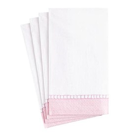 Caspari Linen Border Disposable Bathroom Paper Guest Towel Napkins in Petal Pink - 15 Per Package