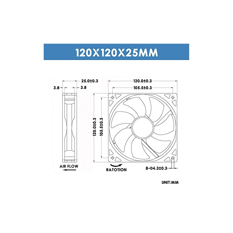 WINSINN - Ventilador de 120 mm, 12 V, sin escobillas,