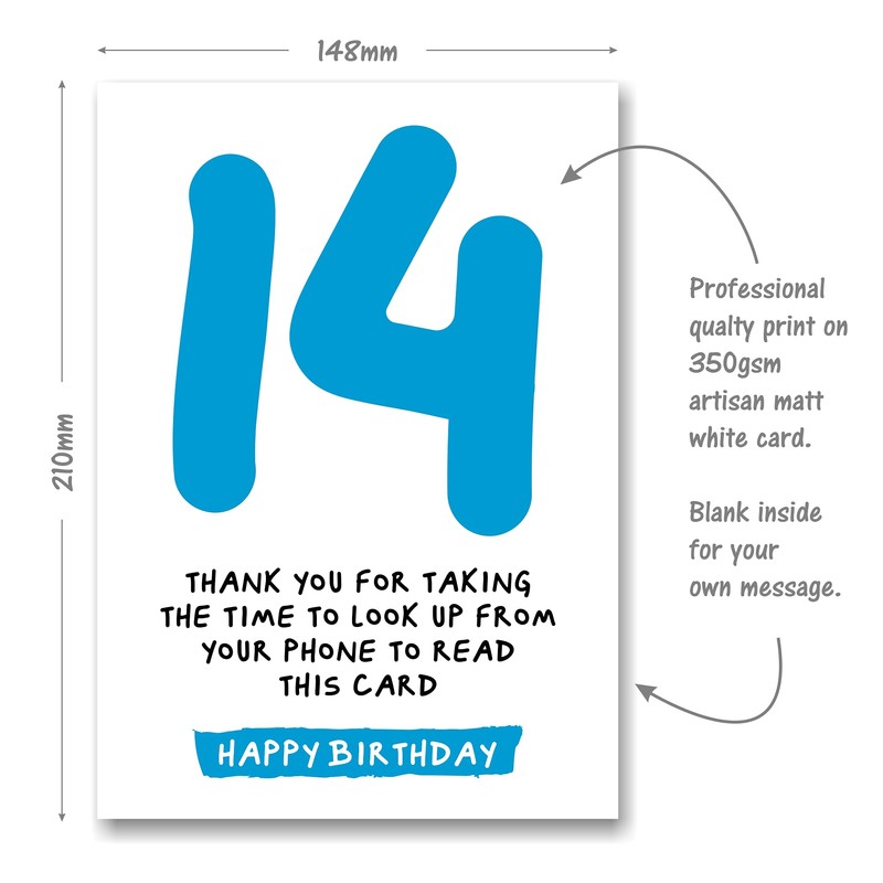 14th Birthday Card - Funny Joke for 14 Year Old