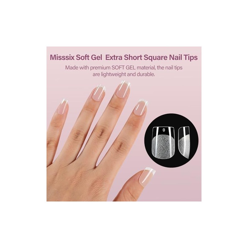 Misssix Kit de puntas de uñas de gel cuadradas extra