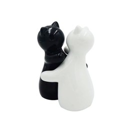 Holitika Cat Salt and Pepper Shakers, Cute Hugging Cat Couple Set, White & Black Set, Easy to Refill & Dispense (Seasoning & Spice) - Perfect for Gift, S1