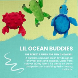 SNUG AROOZ Lil Ocean Buddies Dog Toy Set with Repair Patch – 3 Pack with Crab, Turtle & Frog, Plush & Sustainable – Made from Recycled Water Bottles
