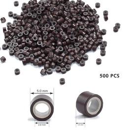 SHEDOWIG 500 Pcs Micro Links Bead Hair Extensions Tool Rings Brown 5mm Silicone Lined Beads for I Tip Human Hair Extensions