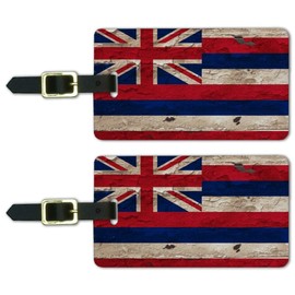 Rustic Distressed Hawaii State Flag Luggage ID Tags Carry-On Cards - Set of 2