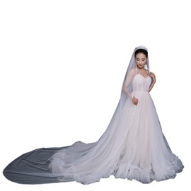 HONGMEI Wedding Veil for Brides Handmade Crystal Beaded Edge 1 Tier Bridal Veil with Comb