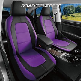 Road Comforts Car Seat Cover, Leather Car Seat Cover Full Set, Automotive Seat Covers, Airbag Compatible Universal Fit for Most Cars (Purple)