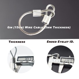 Bytiyar 20 pcs 6 inch (15cm) 3mm Thickness Stainless Steel Wire Cable with Loops Vinyl Cover Coated Short Rope Lanyard Lock Safety Tether Chains, Clear