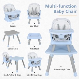 INFANS 8 in 1 Baby High Chair, Convertible Highchair for Babies and Toddlers, Infant Dining Booster Seat, Building Block Table, Kids Stool Table Chair Set with Removable Tray (8 in 1, Blue)