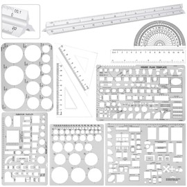 Zonon 10 Pcs Plastic Drawing Template Ruler Geometric Drawing 12 Inch Triangular Aluminum Architect Scale Measuring Templates Building Geometric Kit Plastic Ruler for Drafting (Classic,Clear)