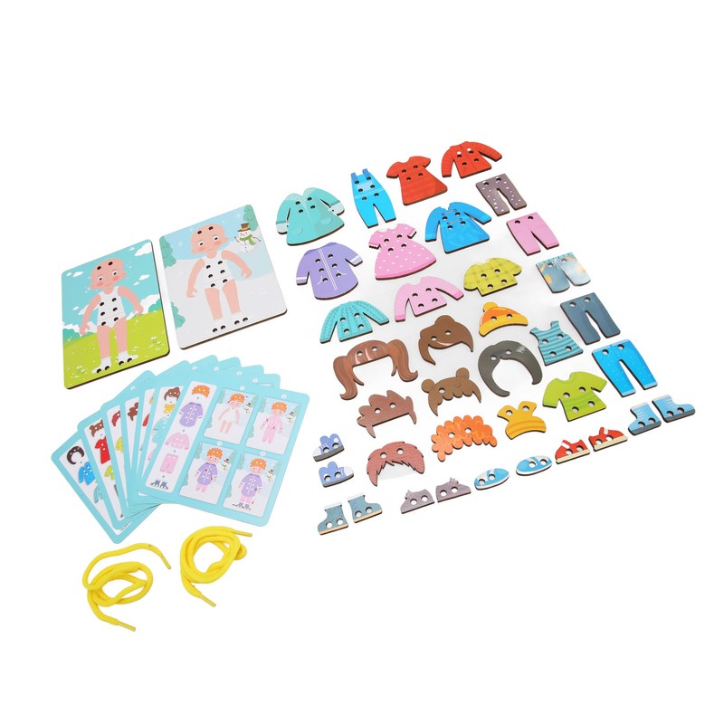 Wooden Lacing Threading Toys Clear Patterns Educational Wood Threading Panel