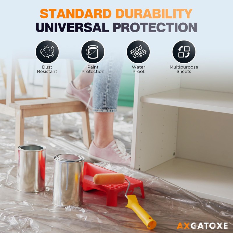 Axgatoxe 12 x 9 Ft Plastic Drop Cloths for Painting