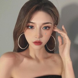 1 pair wonderful women hoop earrings quality inlay rhinestones stud earrings fashion jewellery best birthday gift E1682 - Size: 7cm