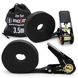 MAGMA 2 Tie Down Straps with Ratchet 3.5 m I Fastening Straps Roof Rack Trailer Length Adjustable Tension Straps Tie Kayak Surfboard Canoe Bicycle Motorcycle Load 1600 kgf/Unit Black
