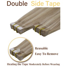 Hetto Tape in Hair Extensions Human Hair Blonde Tape in Extensions Remy Human Hair Golden Brown Highlight Bleach Blonde #10/#613 14inch 50g 20pcs