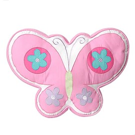 Cozy Line Home Fashions Floral Garden Blooms 18”x12”x3” Novelty Butterfly Shaped Set of 1 Decor Throw Pillow, Pink, Purple, Green, White, Multi-Color