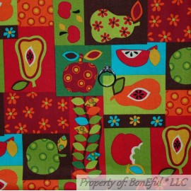 Signature BonEful FABRIC FQ Cotton Quilt Fall Patchwork Fruit Apple Pear Block Square Dot