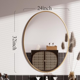 AUYHM Oval Mirrors,Oval Bathroom Mirrors,24x32 Gold Oval Mirror,espejos decorativos de pared,Bathroom Mirrors for Over Sink(Gold)