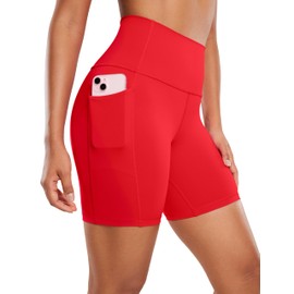 CRZ YOGA Naked Feeling Women's Cycling Shorts with Pockets High Waist Yoga Shorts Short Sports Leggings Sports Shorts - 10/15/20 cm, deep red, 38
