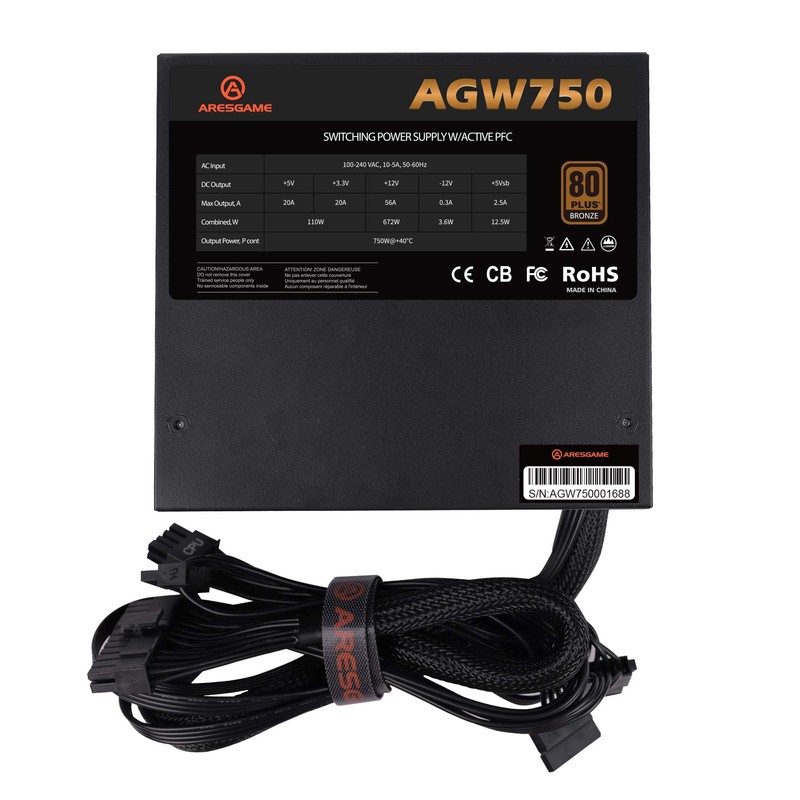 Power Supply 750W 80+ Bronze Certified PSU, Semi Modular, ATX