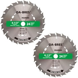 6-1/2-Inch 24-Tooth Circular Saw Blade with 5/8-Inch Arbor, TCT ATB Framing Blade for Wood Fast Cutting (2-Pack)