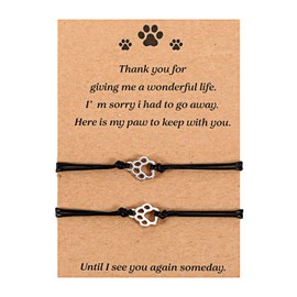 Gjinxi Cat Memorial 2PCs Gifts for Loss of Cat Pet Paw Bracelet for Women Men for Cat Passing Away Gifts for Cat Lovers Bereavement Gifts for Cat Lover Memory Gifts Loss of Furry Friend Sympathy Gift