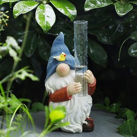 EDMISU Resin Gnome Rain Gauge Garden Sculptures Status with A Glass Rain Gauge Resin Garden Ornaments for Yard Patio Lawn Outdoor Decorations
