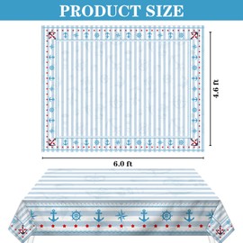 Nautical Tablecloth, Durable Washable, Happy Birthday Table Cover, Ocean Sign, Ocean World Sea Themed Party Decor Picnic Mat