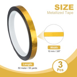 PATIKIL Metallised Polyester Film Tape, 10 mm x 50 Metres, Pack of 3, Metallic Decorative Tape, Shiny Golden Tape for Detailing, Accent Wall, Graphic Art, Boat Trim Walls