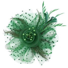 Women's Fascinator Derby Hat Hair Clip Green Feather Flower Hair Accessories Kentucky Tea Party Headwear for Weddings Cocktail Parties Bridal Headband Spring Events Church Hat
