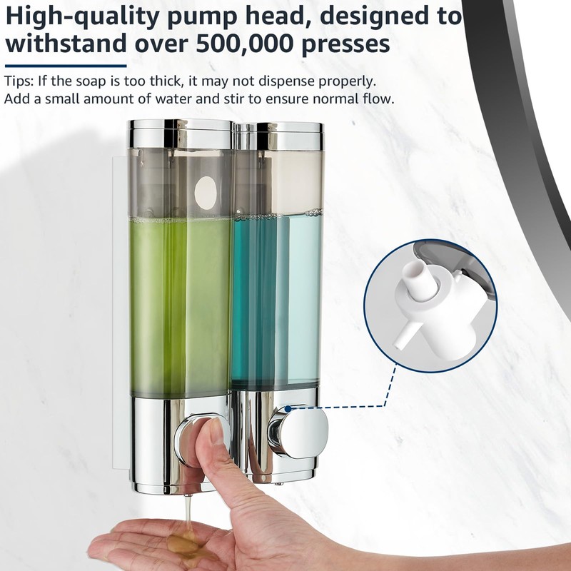 Pollock Wall Mounted Soap Dispenser, 300ml x 2 Shampoo and
