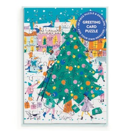 Galison Merry & Bright – Joyous Christmas Tree Greeting and Jigsaw Puzzle Card Includes Color Coordinated Envelope and Sticker Seal