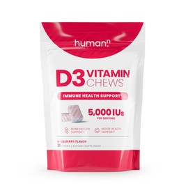 HumanN Vitamin D3 Chews - High Potency Vitamin D 5000iu (125mcg) Helps Support Healthy Mood, Immunity, Respiratory Health & Bone Health, Mixed Berry Flavor, 30-Count
