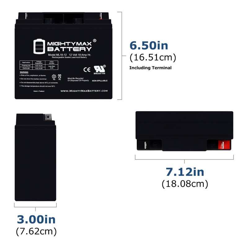 Mighty Max Battery ML18-12 - 12V 18AH New Battery for
