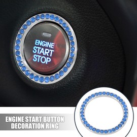 X AUTOHAUX 2pcs Car Start Stop Ring Rhinestone Push Start Button Knob Trim Blue