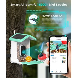 Bird Feeder with Camera, 4K HD AI Birds Species Identification Cam, Smart Bird Camera with Solar Powered, Auto Capture & Instant Notifications, Ideal Present for Family and Birds Lovers
