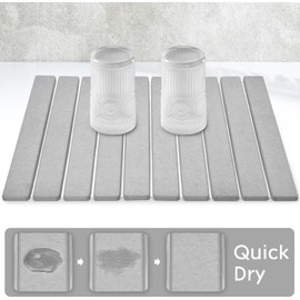 Large Stone Dish Drying Mat for Kitchen Counter, 24"(L)×16"(W), Collapsible Quick Dry Dish Drying Mat, Ultra Absorbent Diatomaceous Earth Mats for Dishes Bottles Cups, Match Any Countertop