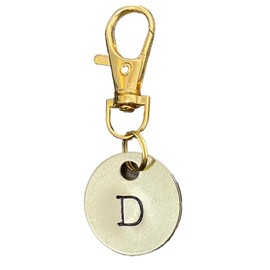 Single Letter Keychain Tags w/Lobster Claw Hook - Gold Color Brass Letter Labels - For Backpack, Luggage, Lunchbox, Lockers, Lanyard (D)