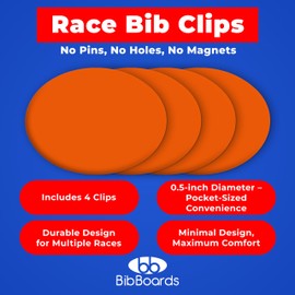 BibBoards bibSNAPS Race Bib Clips - Safety Lock Fasteners - Secures Running, Marathon, Cycling and Event Number, Non Magnetic, Easy to Use, Soft & Reusable - Replacement for Pins & Magnets - Plain Orange (4pcs)