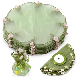Yoojahow 36 Pcs Floral Embroidered Organza Tulle Circles 9.8 Inch Round Organza Bags Embroidered Jewelry Candy Pouch for Wedding Bridal Shower Party Favor Christmas Gift Bags(Sage Green)