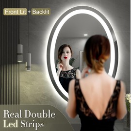 SMIROR Oval LED Bathroom Mirror 20x 28, Lighted Vanity Mirror for Wall, Anti-Fog, Shatter-Proof, Dimmable, Memory, 3 Colors (Front Lights + Backlit)