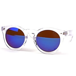 Pop Fashionwear Classic Vintage Fashion Round Sunglasses P2120 (Clear Blue Mirror)
