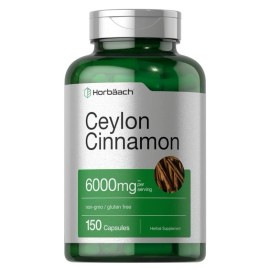Horbaach Ceylon Cinnamon, 6000 mg per serving, 150 Capsules, Non-GMO, Gluten-Free