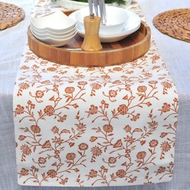 Floral Table Runner Vintage Flowers Botanical Design Rustic Vintage Grand Millennial Style Cotton Cloth Dining Table Runner for Kitchen Retro Home Decor Coffee Table Runner Cream Off White 14x48 inch