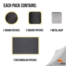 Mobi Lock Self-Adhesive Bicycle Tire Repair Kit (6 Pieces) – Glueless Bike Tube Patches in Round, Square, and Rectangle Shape - Includes Metal Rasp