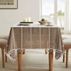 ZeeMart Hemstitched Embroidery Striped Boho Tablecloth 60x120 Inch Cocoa Brown,