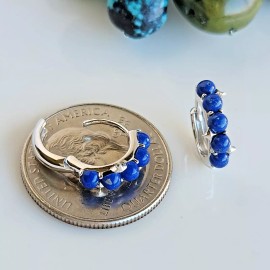 H&F 925 Sterling Silver Natural Round Lapis Lazuli 1/2" Hoop Earrings Gold-plated