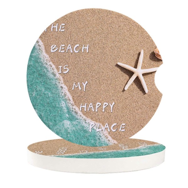 Absorbent Car Coasters for Cup Holders Summer Coastal Beach Sand