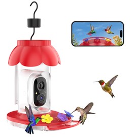 Smart Hummingbird Feeder with Camera, AI Identify Bird Breed,FHD 2K Live Bird Watching Instant Notifications,Ant and Bee Proof,3 Color Feeding Ports,Hanging on Porch Patio(21 Ounces)